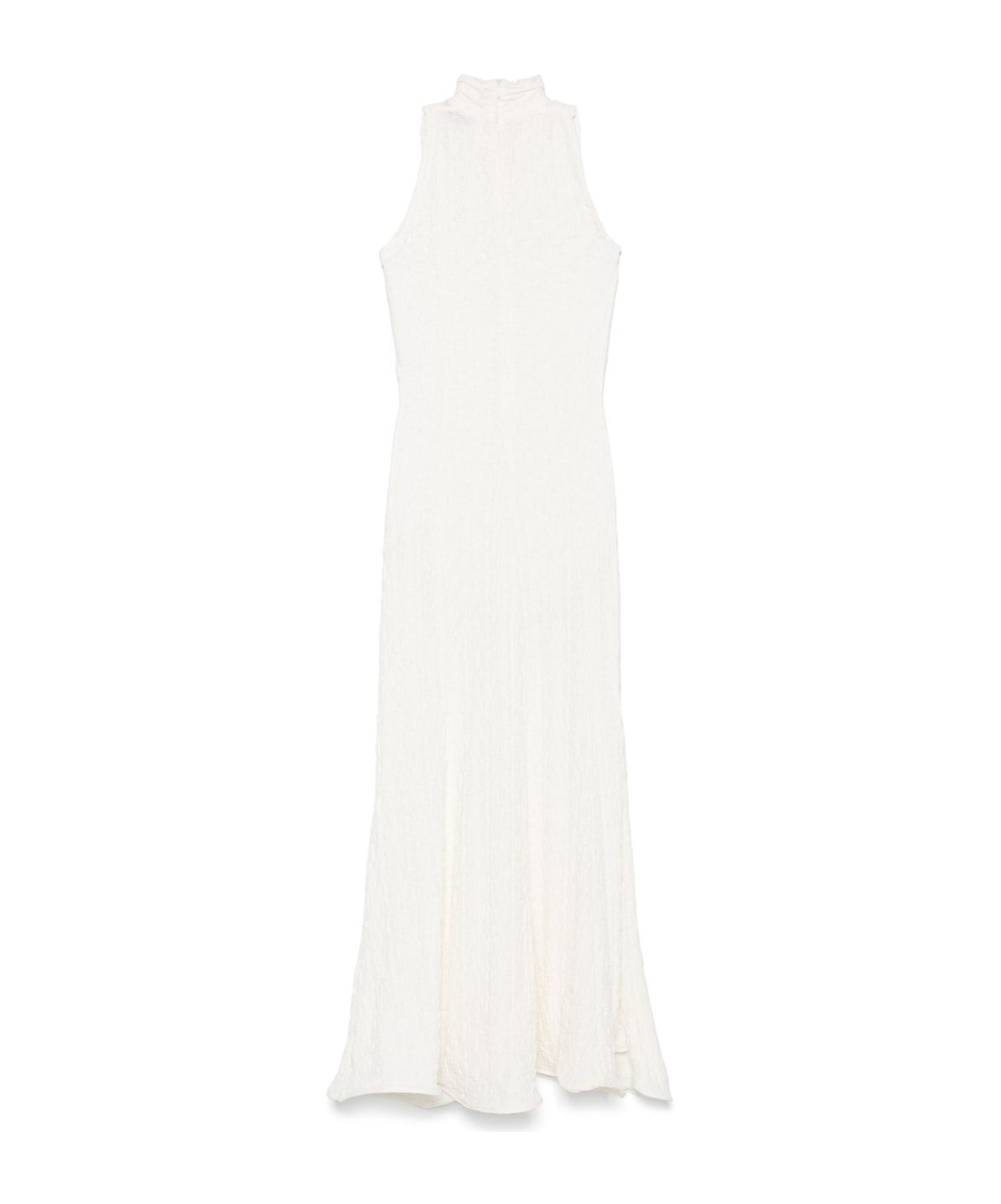 Msgm White Maxi Dress With High Neckline And Fitted Bodice In White