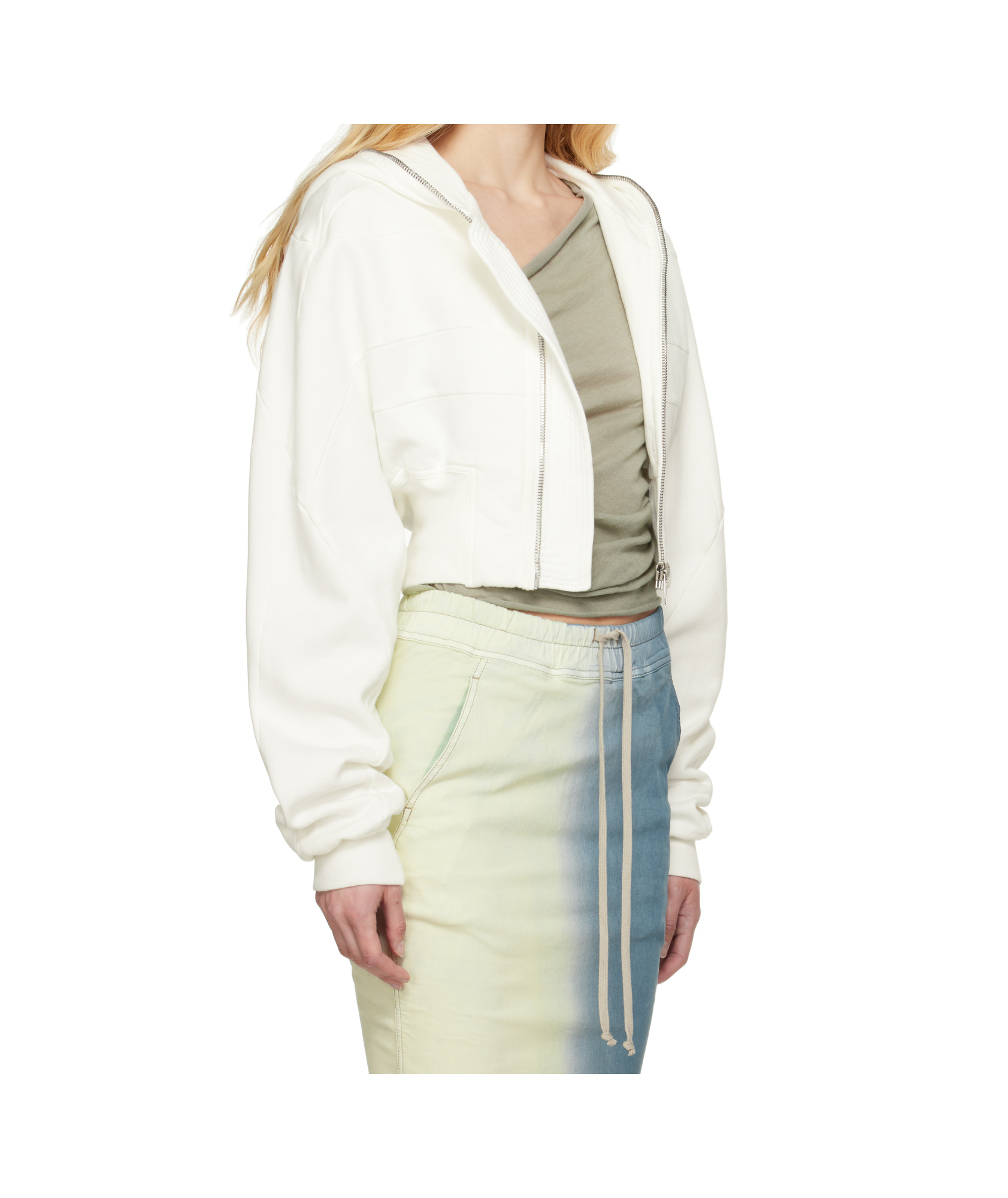 Rick Owens Drkshdw Off-white Hollywood Collage Hoodie In Milk Color