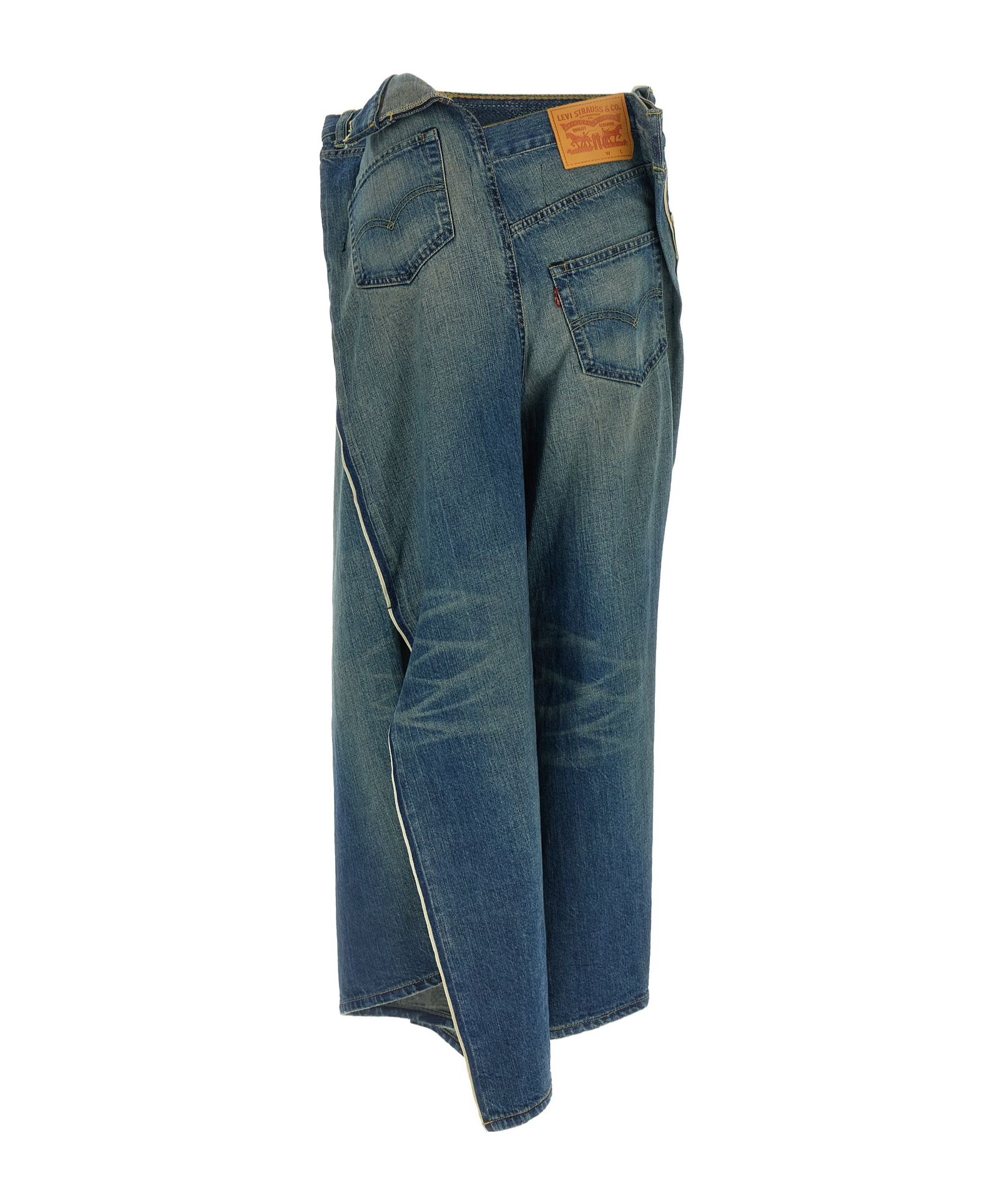 Junya Watanabe Asymmetric Stonewashed Denim Wide Leg Jeans In Multi