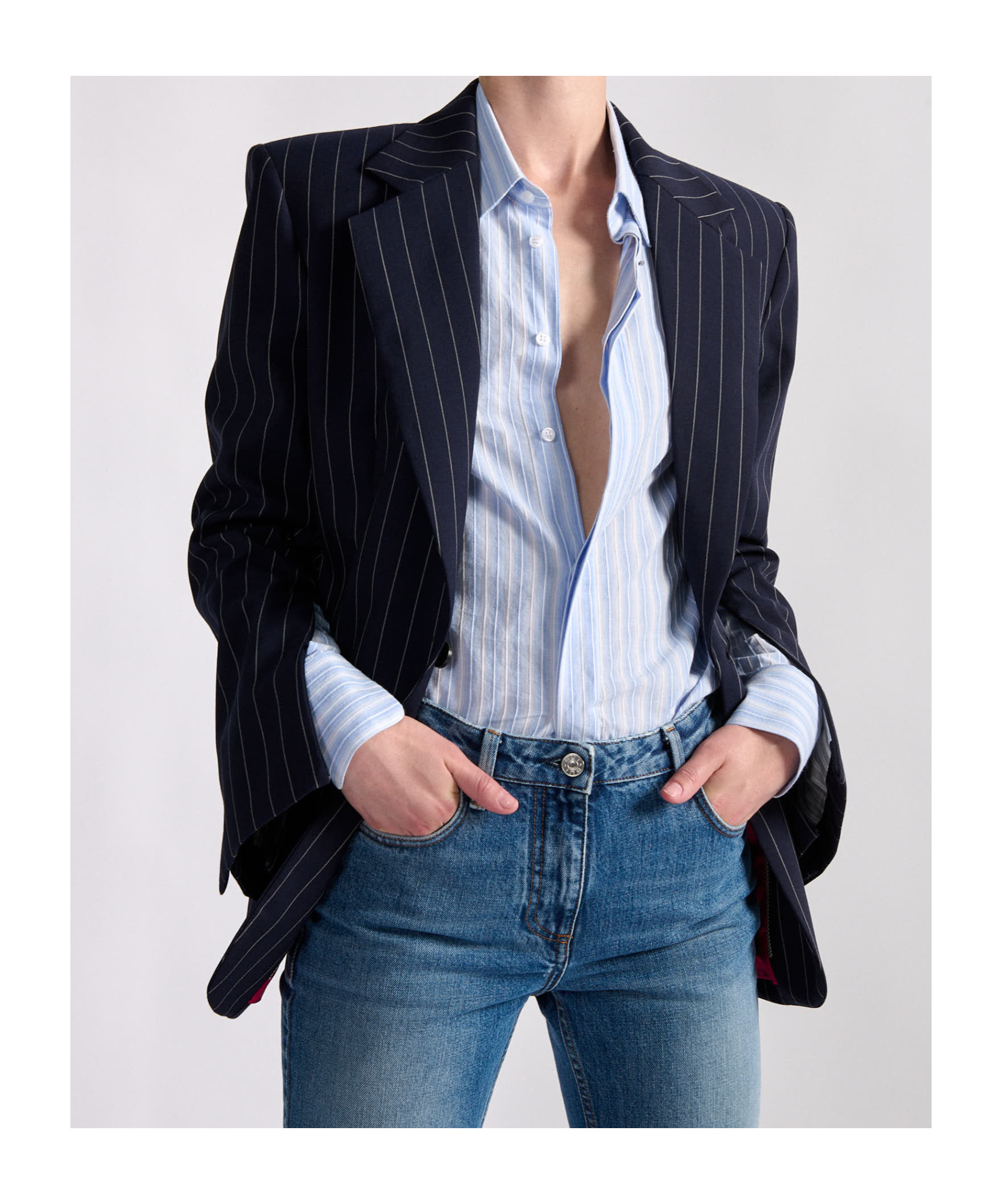 Barbara Bui Fitted Jacket In Navy Tennis Stripes In Navy Blue