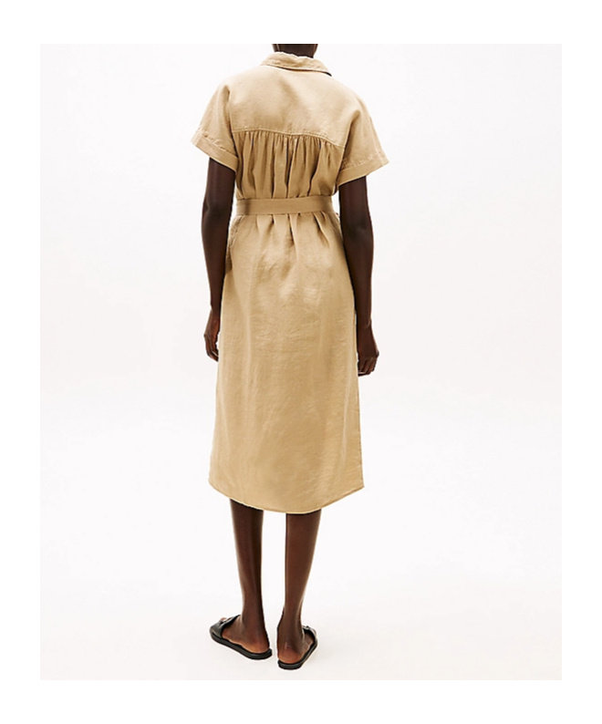 Tommy Hilfiger Pure Linen Midi Shirt Dress In Nude
