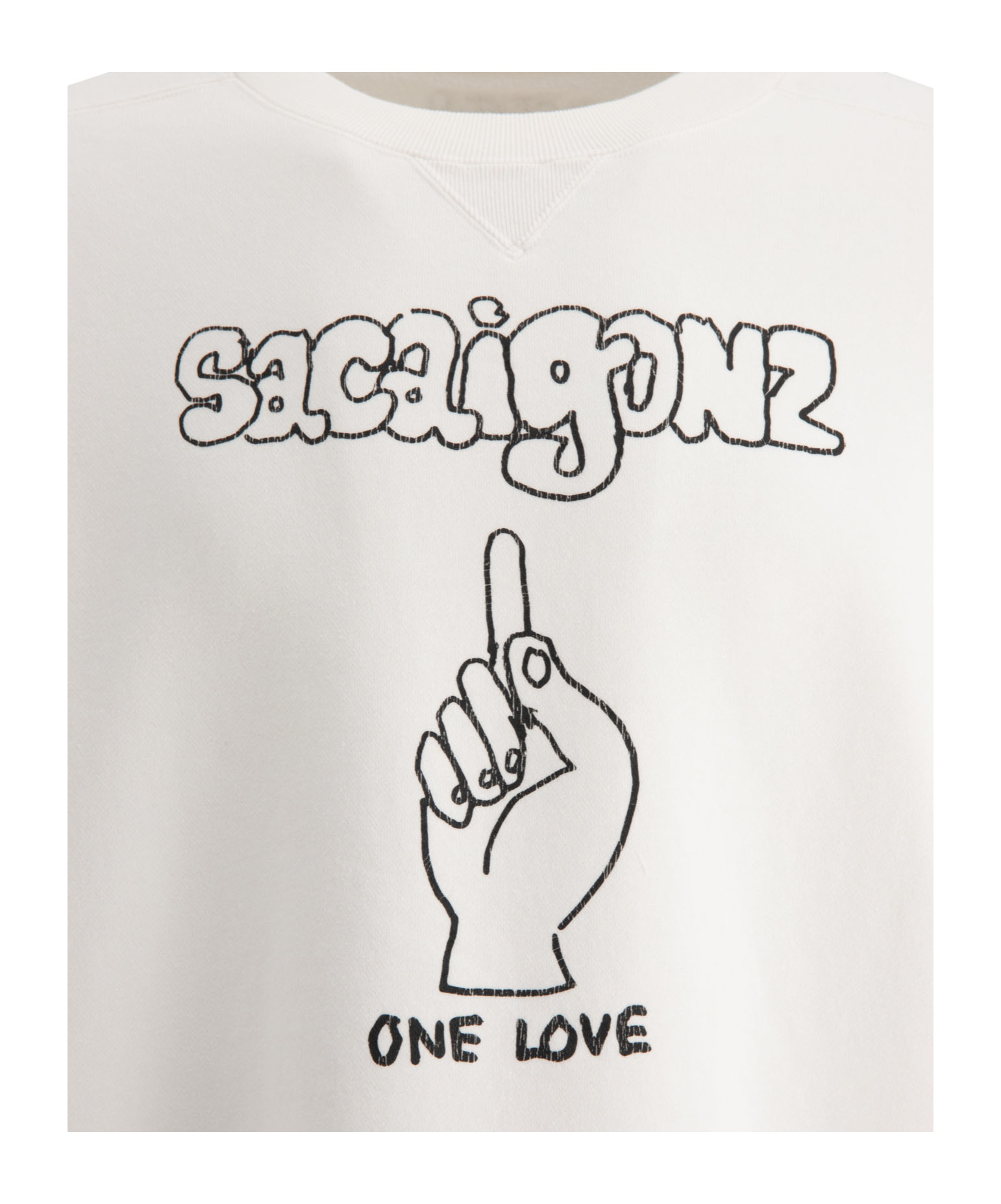 Sacai Graphic Print Crewneck Sweatshirt With Ribbed Cuffs In White