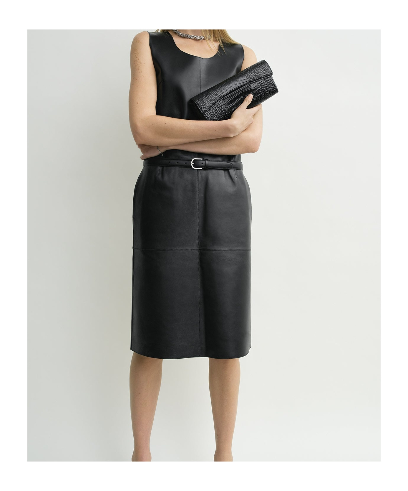 Totême Croc-embossed Flap Clutch Bag In Black