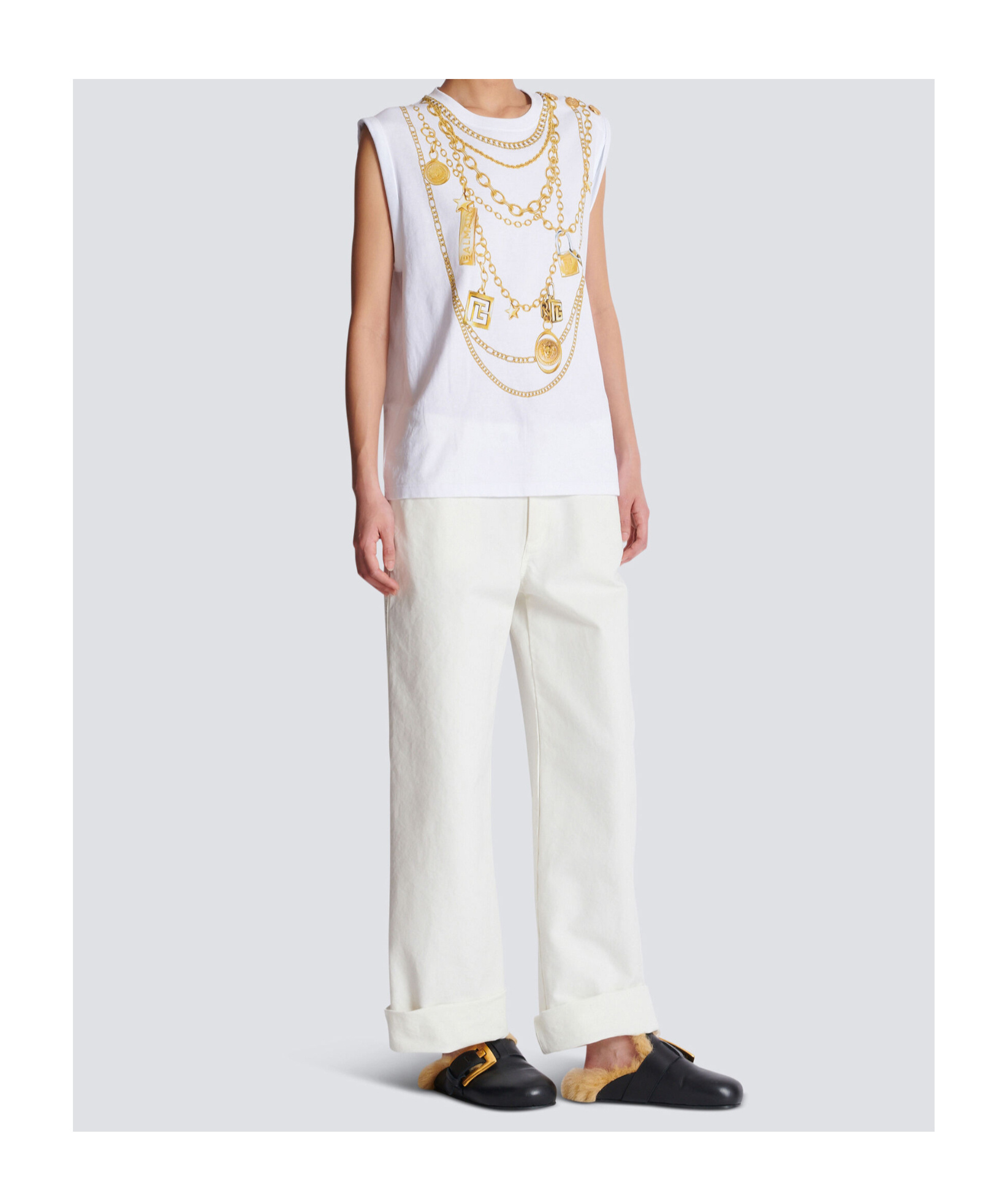BALMAIN TROMPE-L'ŒIL-STYLE COLLIER PRINT VEST TOP