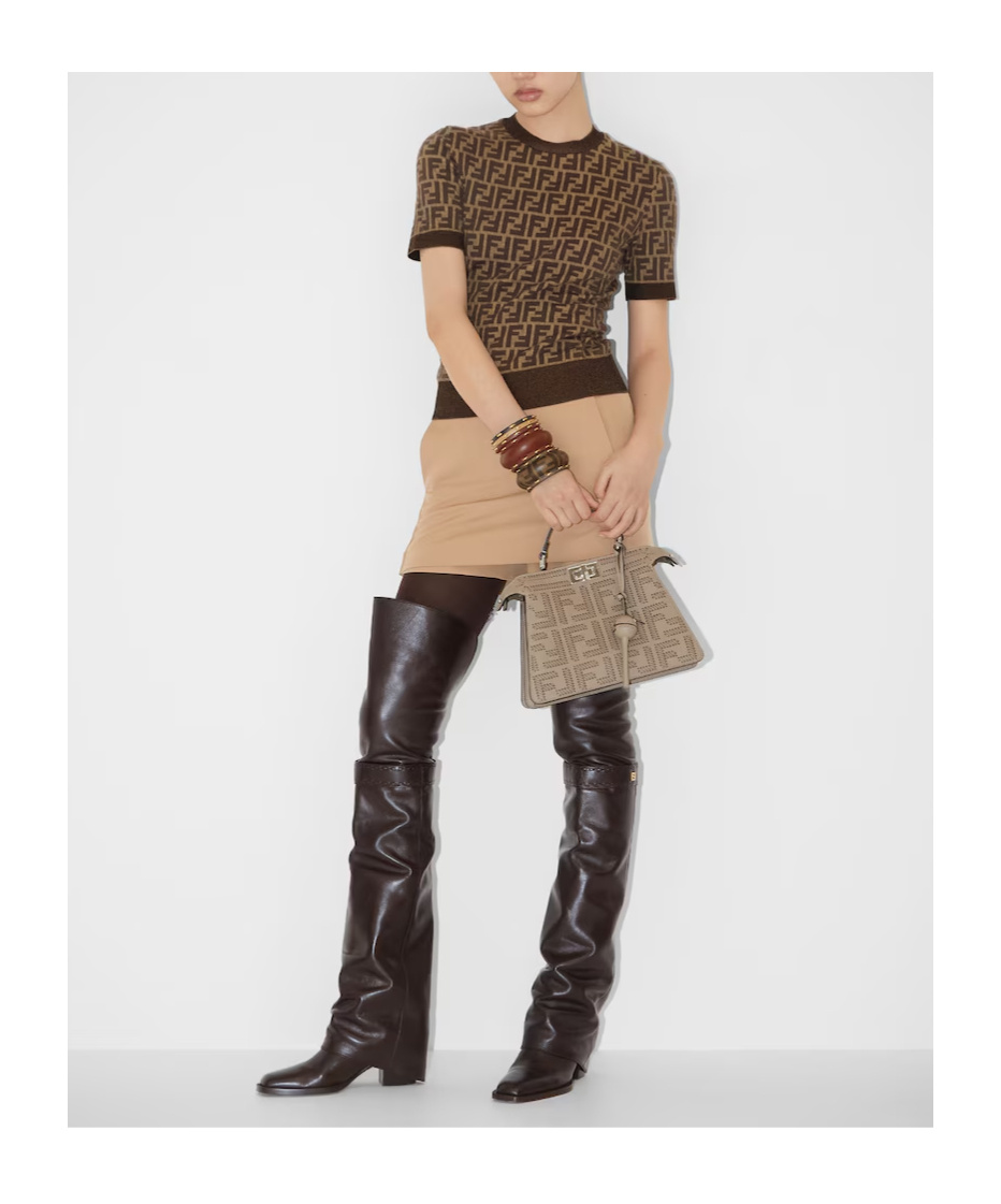 Fendi Women Brown T-shirt With Short Sleeves And All-over Ff Motiv In Cotton Woman In Black