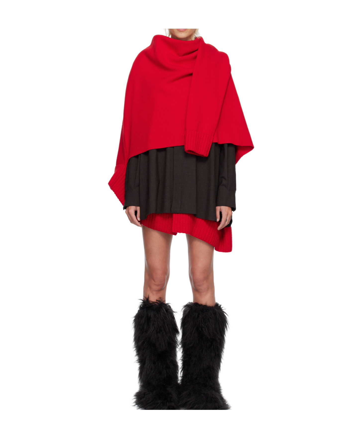Sacai Knitted Wool Mini Dress In Red