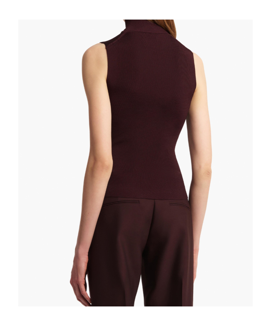 Khaite Benita Turtleneck Rib Tank Top In Burgundy