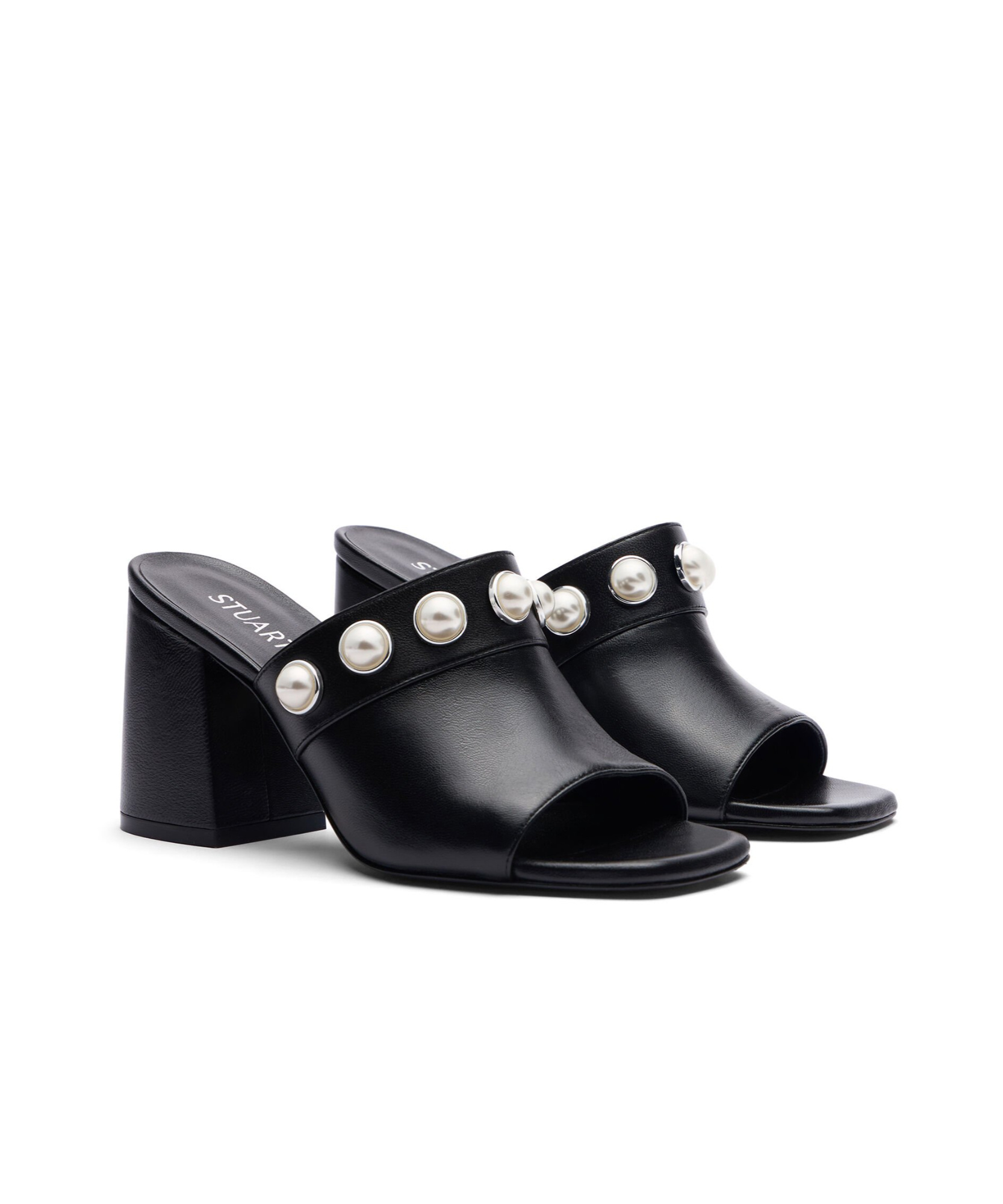 Stuart Weitzman Square-headed High-heeled Slippers In Black