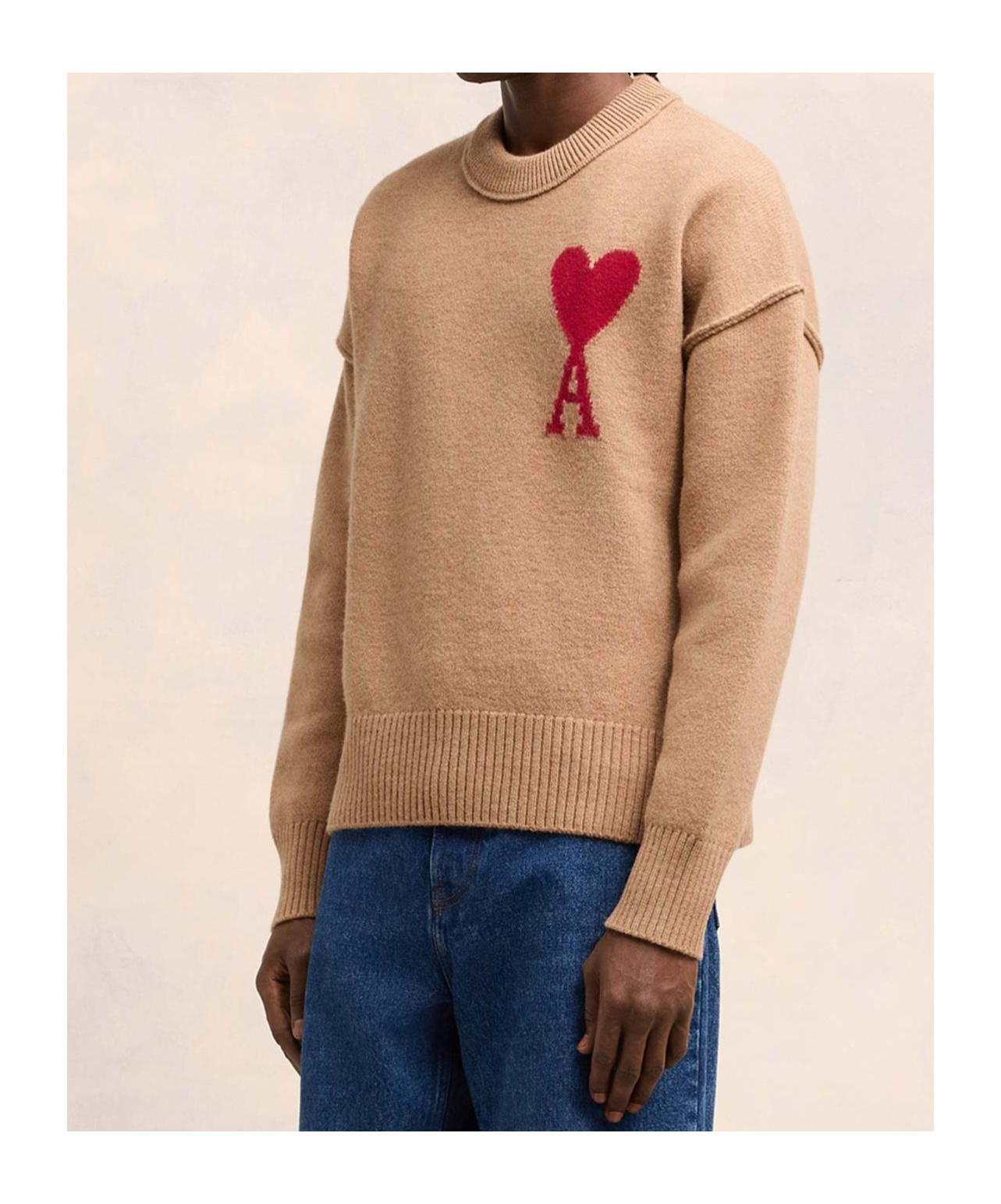 Ami Alexandre Mattiussi Ami De Coeur Wool Sweater In Nude