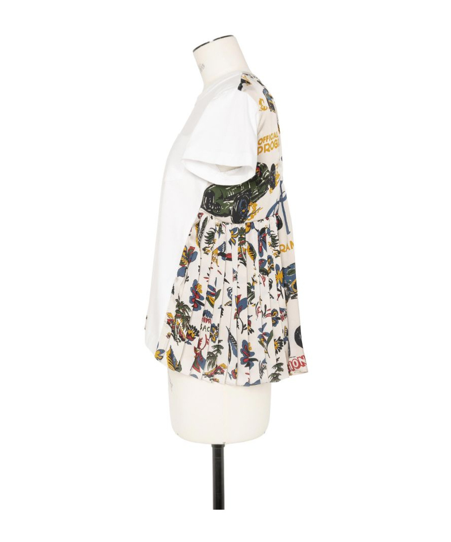 Sacai Plissé-details T-shirt In White