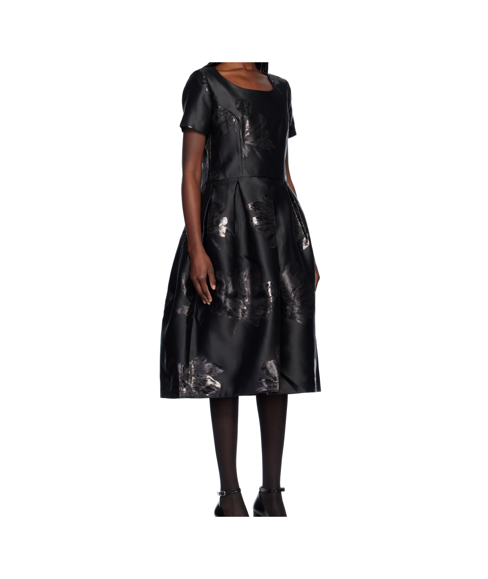 COMME DES GARÇONS BLACK JACQUARD FLORAL PATTERN MIDI DRESS 