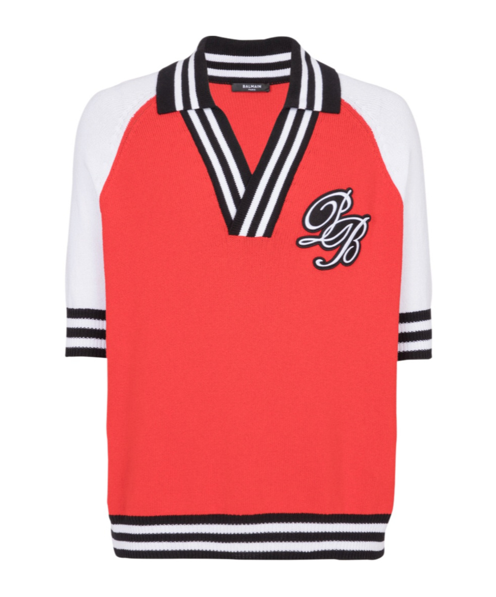 Balmain Signature Knitted Polo Top In Red