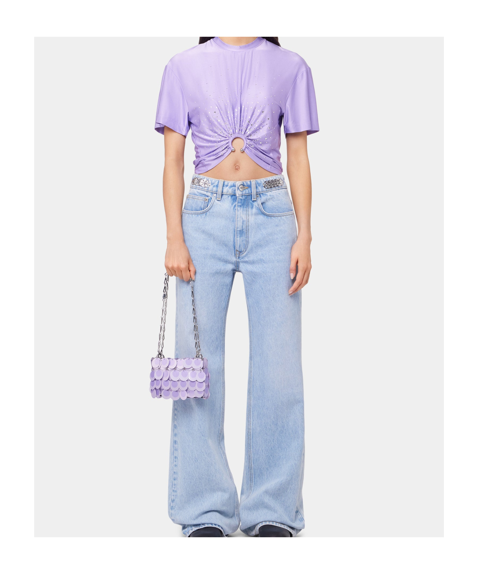 Rabanne Cropped T-shirt With Piercing Detail In Purple