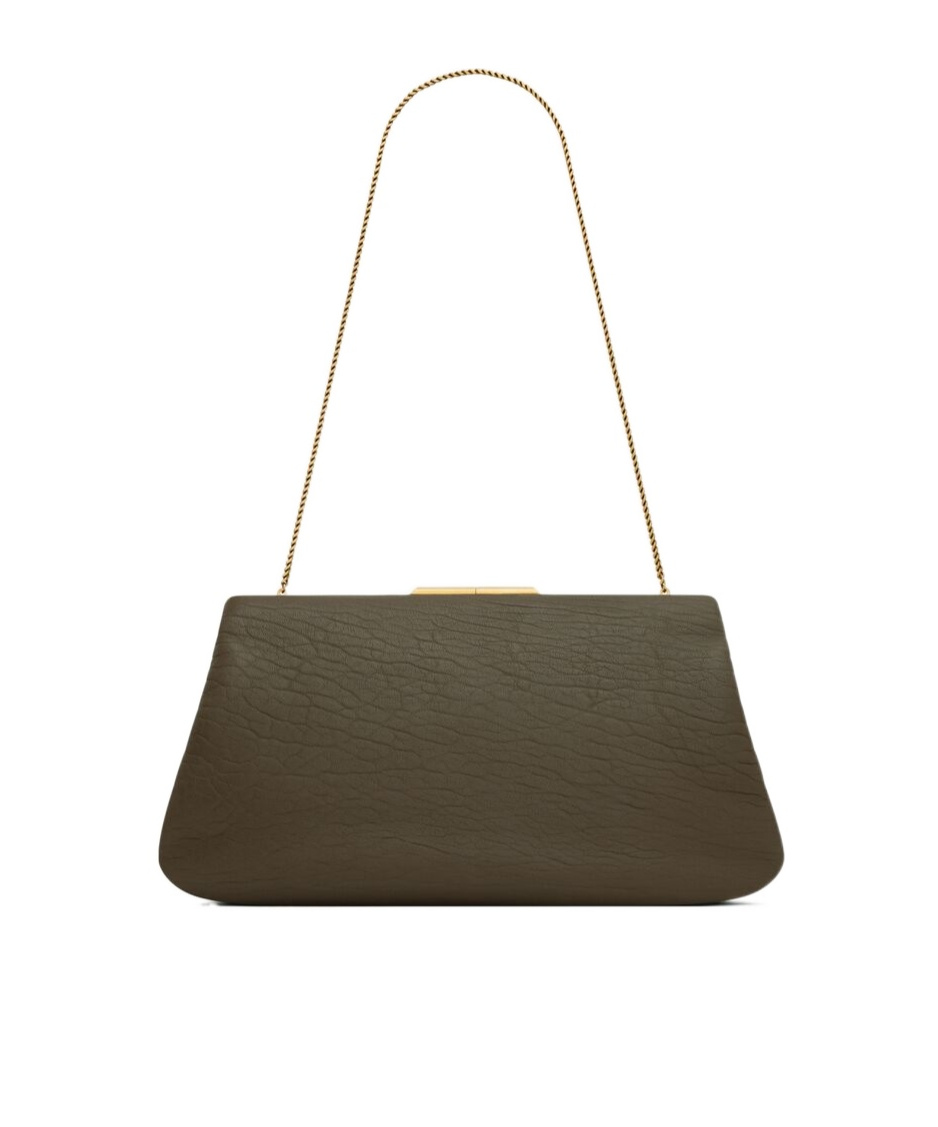 Saint Laurent Thin-chain Clutch In Brown