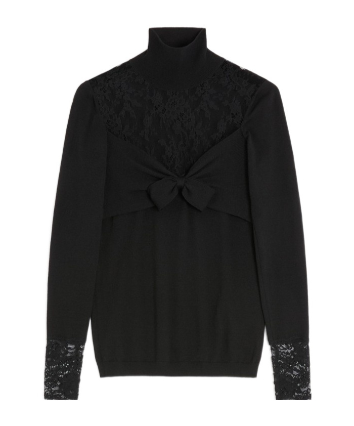 Valentino Wool Lace-insert Top In Black