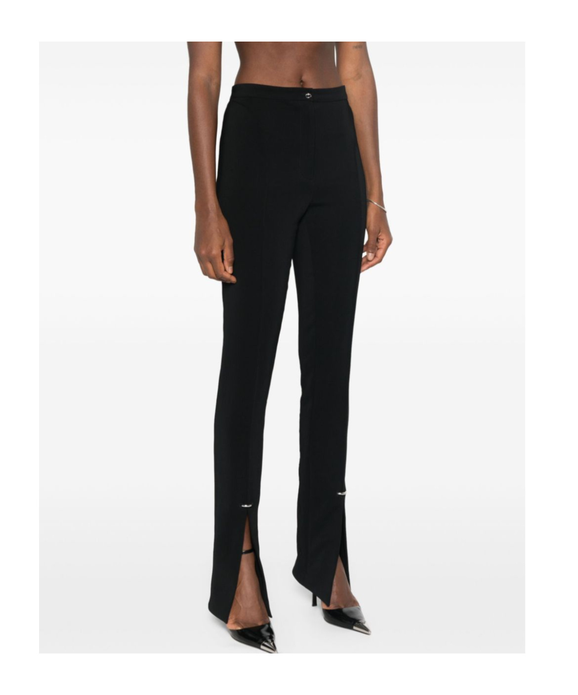 Mugler Piercing Detail High-waisted Trousers With Ankle Slit In Black
