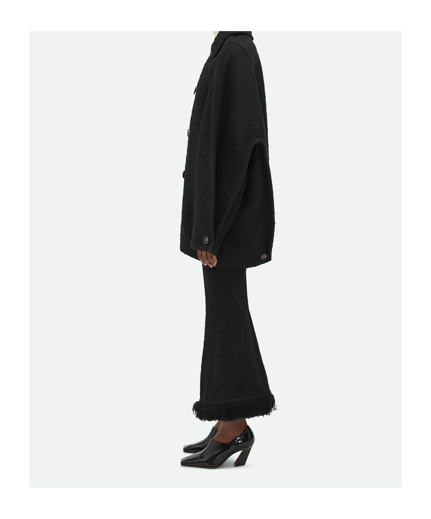Bottega Veneta Lightweight Cotton Tweed Cocoon Coat In Black