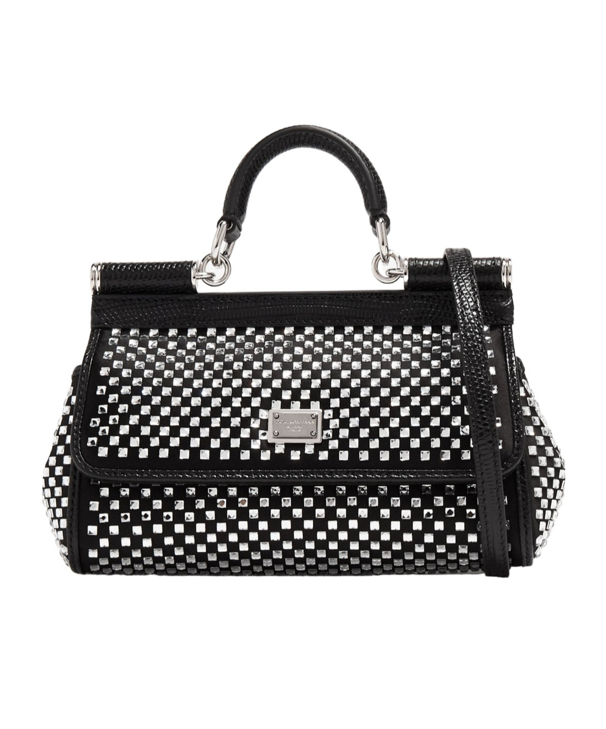 Dolce & Gabbana Small Sicily Rhinestone-embellished Shoulder Bag In Black