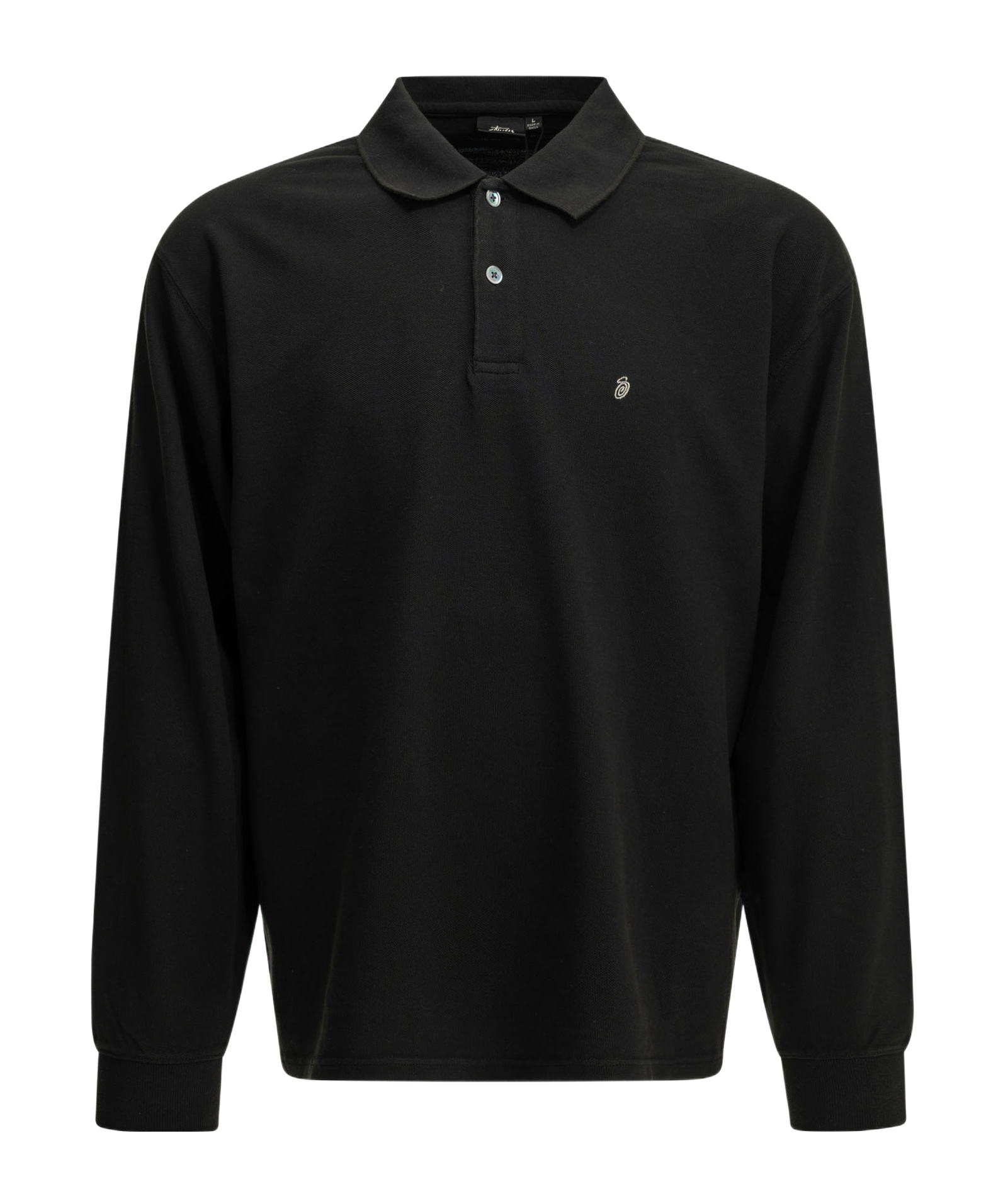 Stussy Stüssy Logo Long Sleeve Polo Shirt In Black