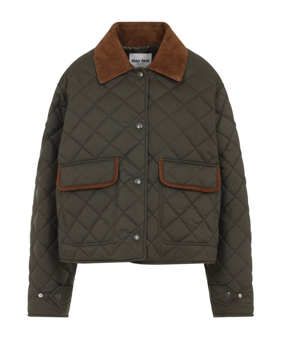 Miu Miu Olive Quilted Nylon Jacket In Black