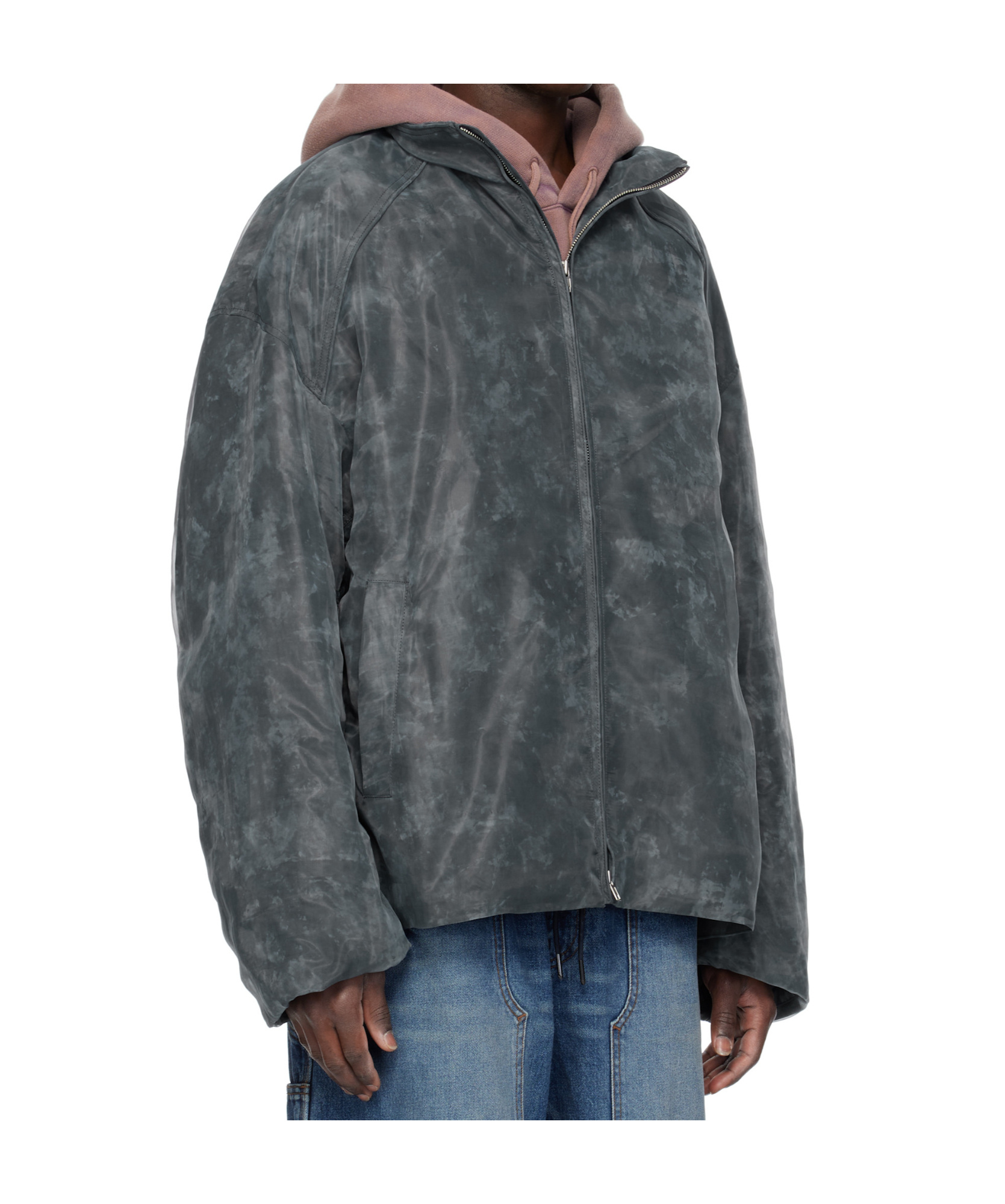 Juunj Gray Organza Padded Jacket In Black
