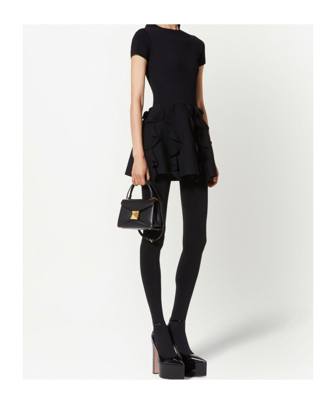 Valentino Short Black Dress With An Elegant Crinkle Effect In Black
