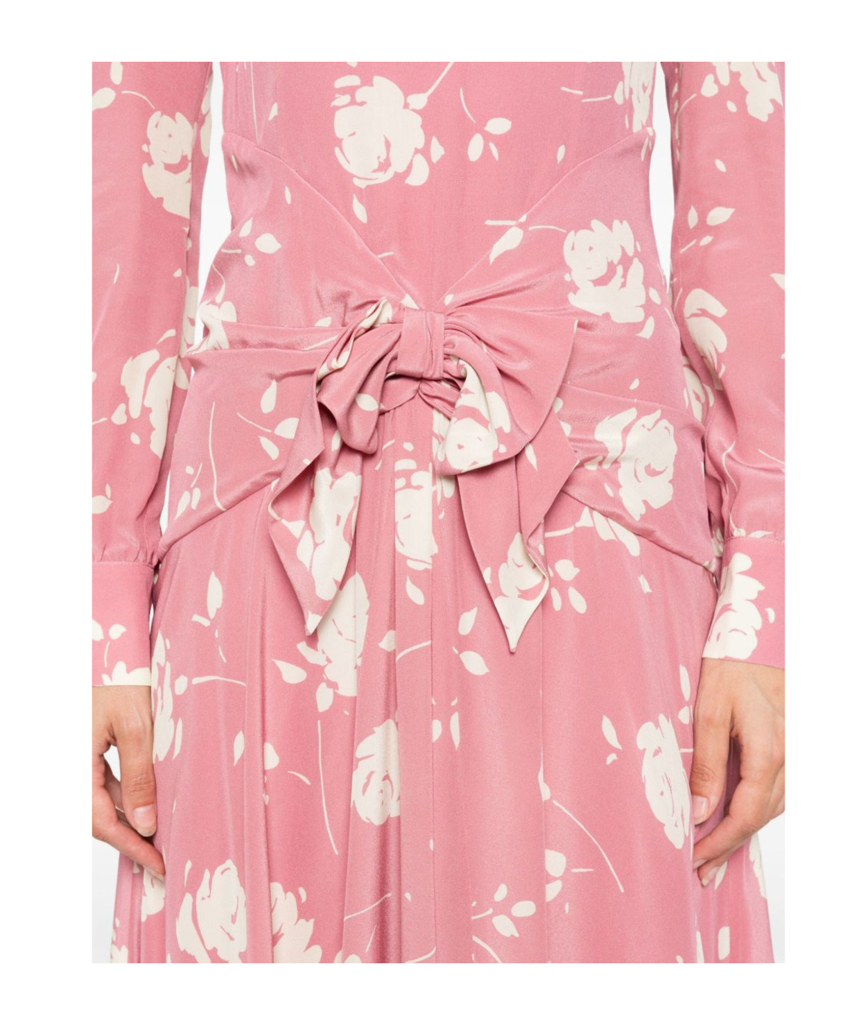 Alessandra Rich Bow-embellished Gathered Floral-print Silk-georgette Midi Dress In Pink