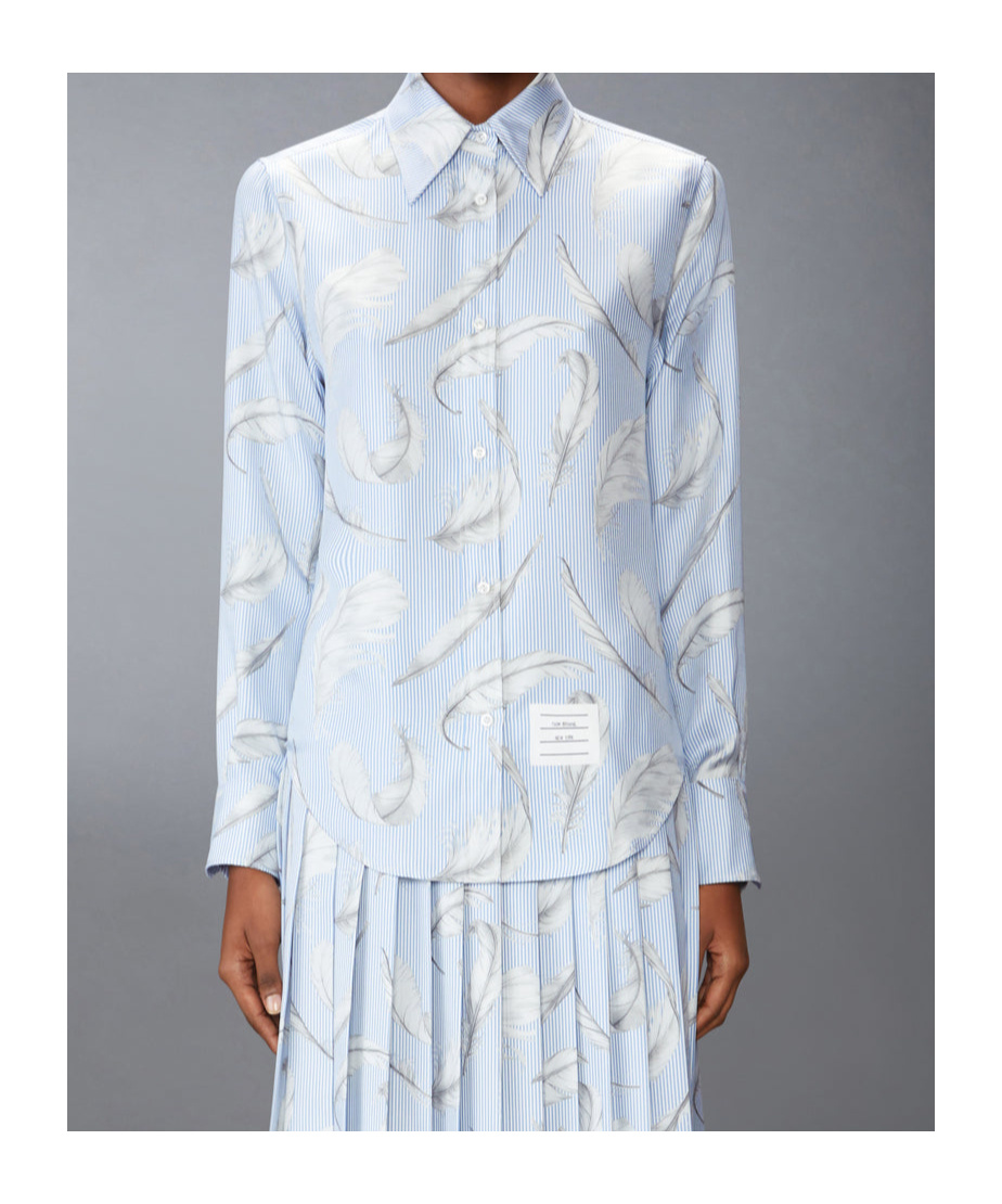 Thom Browne Feather-print Silk Shirt In Multi