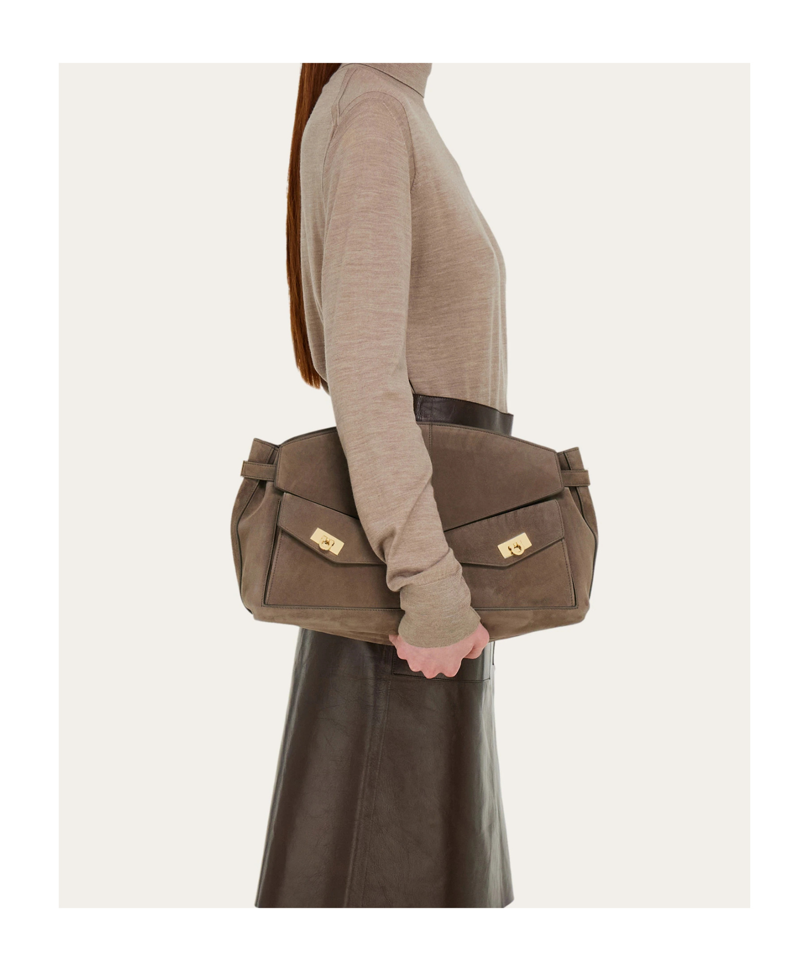 Ferragamo Large Hug Clutch Bag In Cement