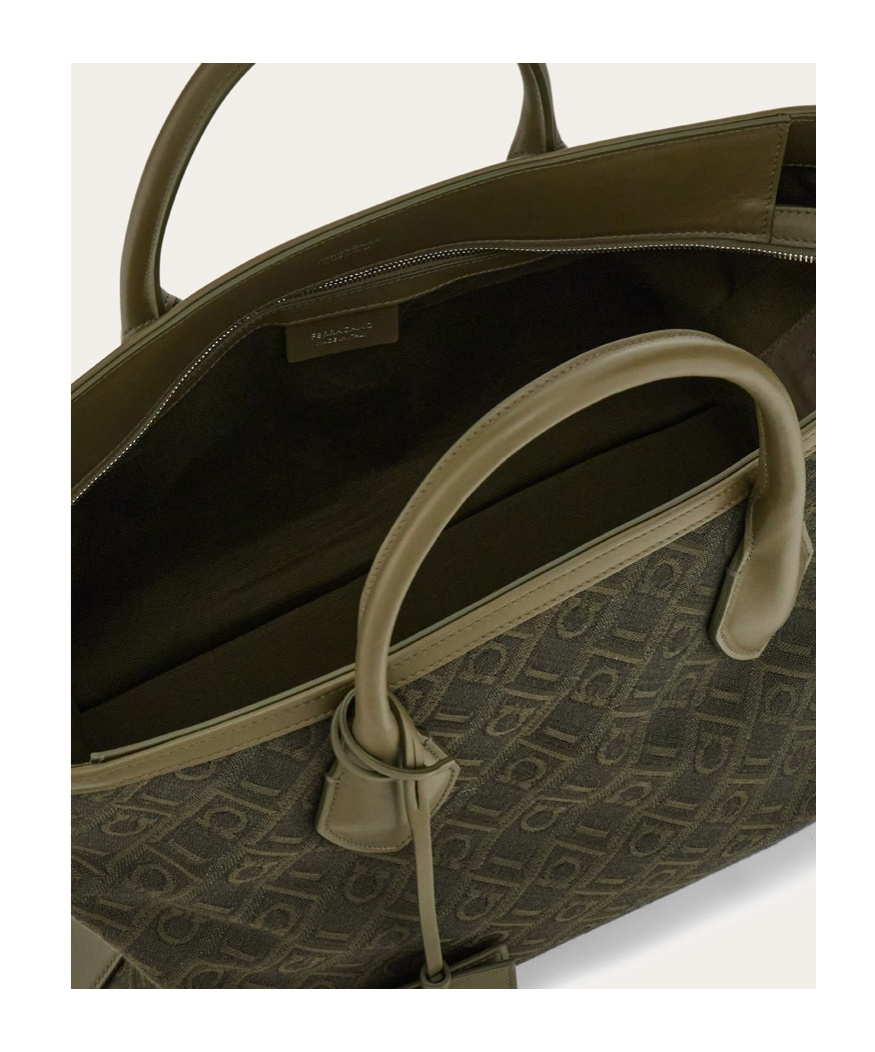 Shop Ferragamo Jacquard Shoulder Bag In Black