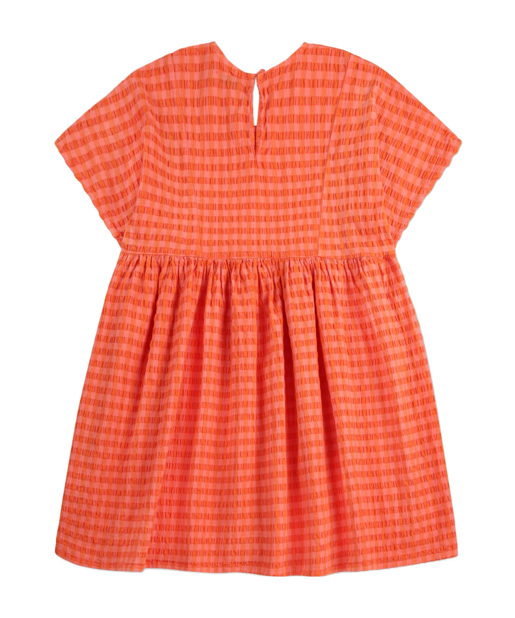 Bobo Choses Round-neck Gingham-print Cotton Dress 2-9 Years Fuchsi In Orange