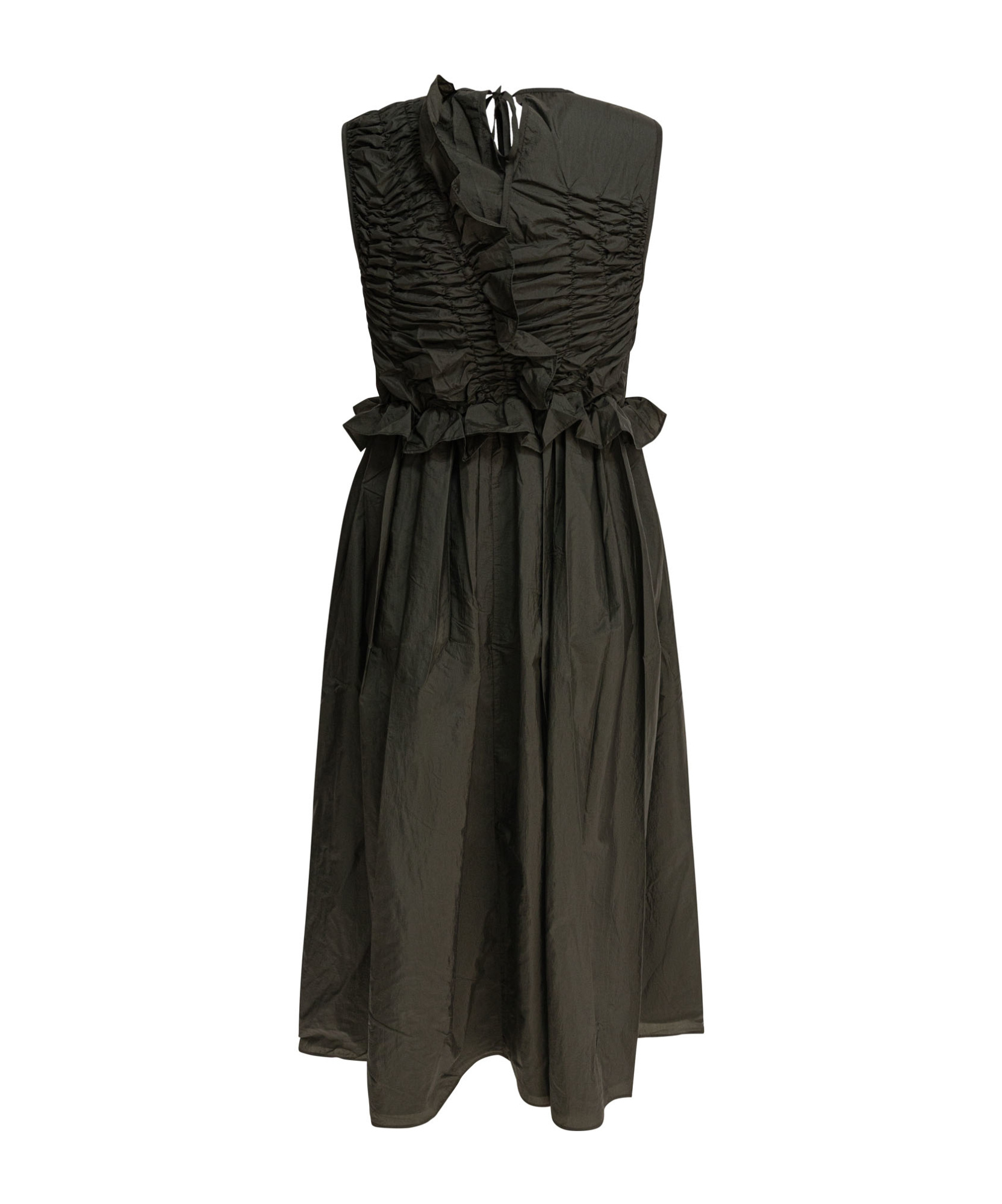 Cecilie Bahnsen Sleeveless Green Dress With Ruched Detailing In Brown