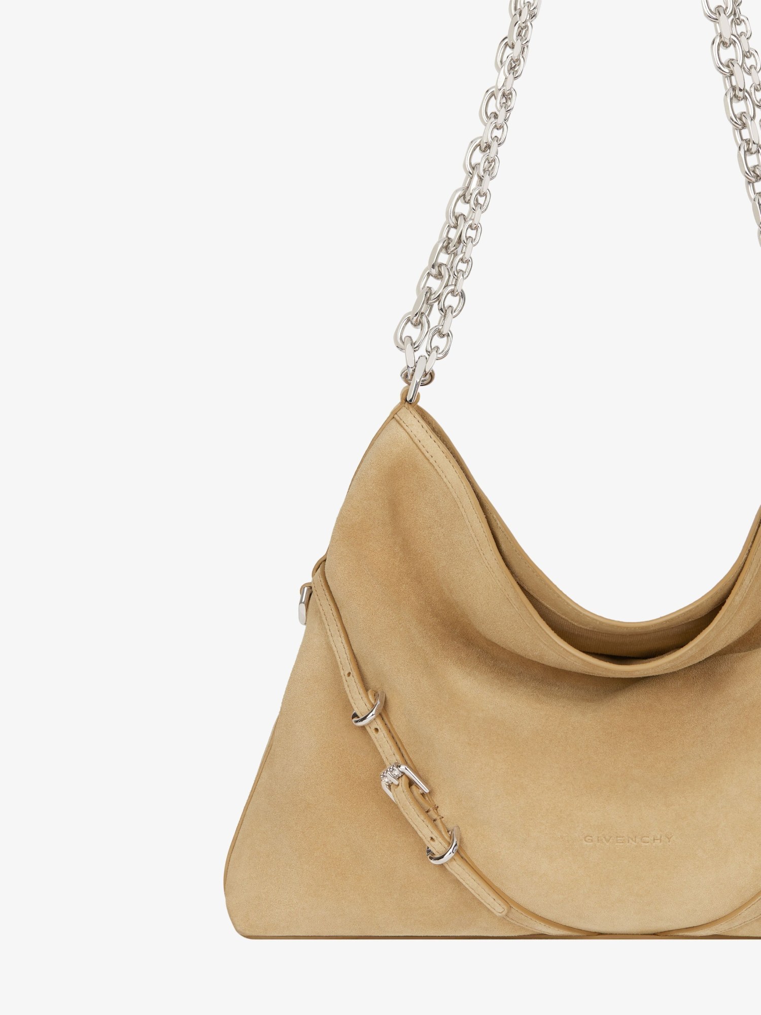 Shop Givenchy Medium Voyou Chain Bag In Suede In Nude