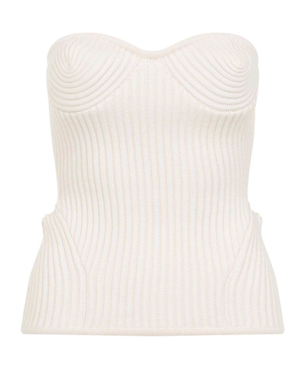 Jean Paul Gaultier White Merino Wool Ribbed Stretch Corset In White