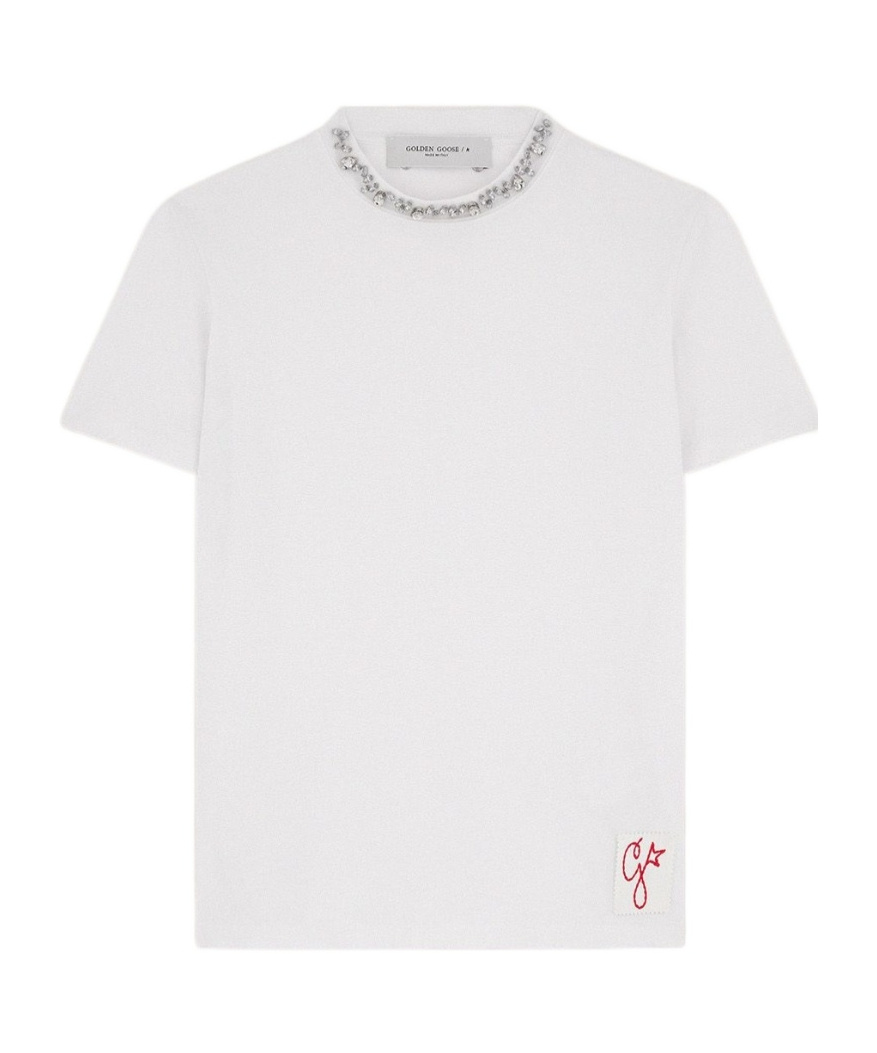 Golden Goose Relaxed Fit Rhinestone-embellished White T-shirt In White