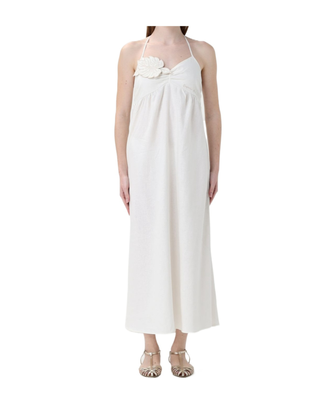 Shop Emporio Armani Logo-embroidered Maxi Dress In White