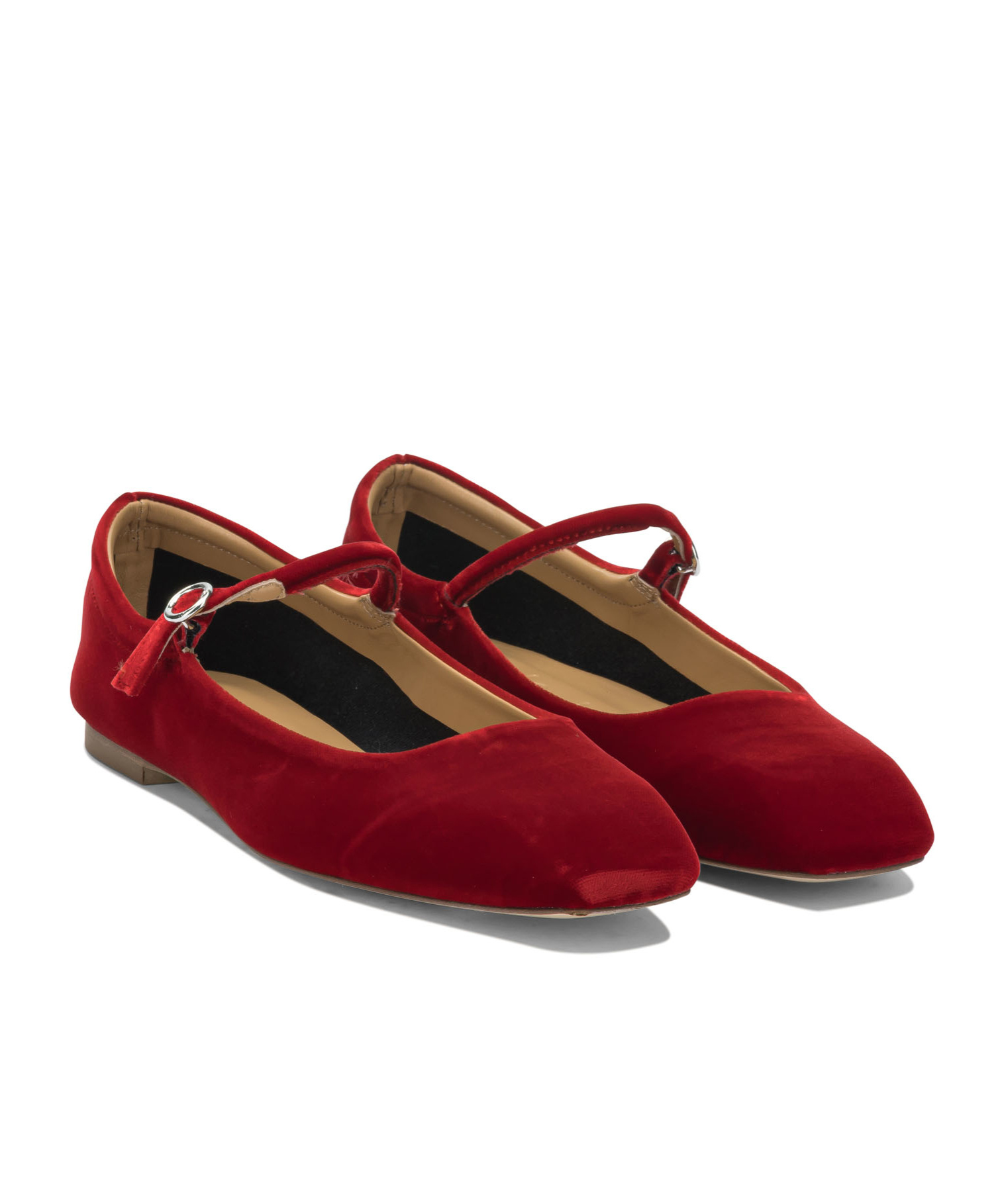 Aeyde Round Toe Velvet Ballerina Shoes With Flat Sole In Red