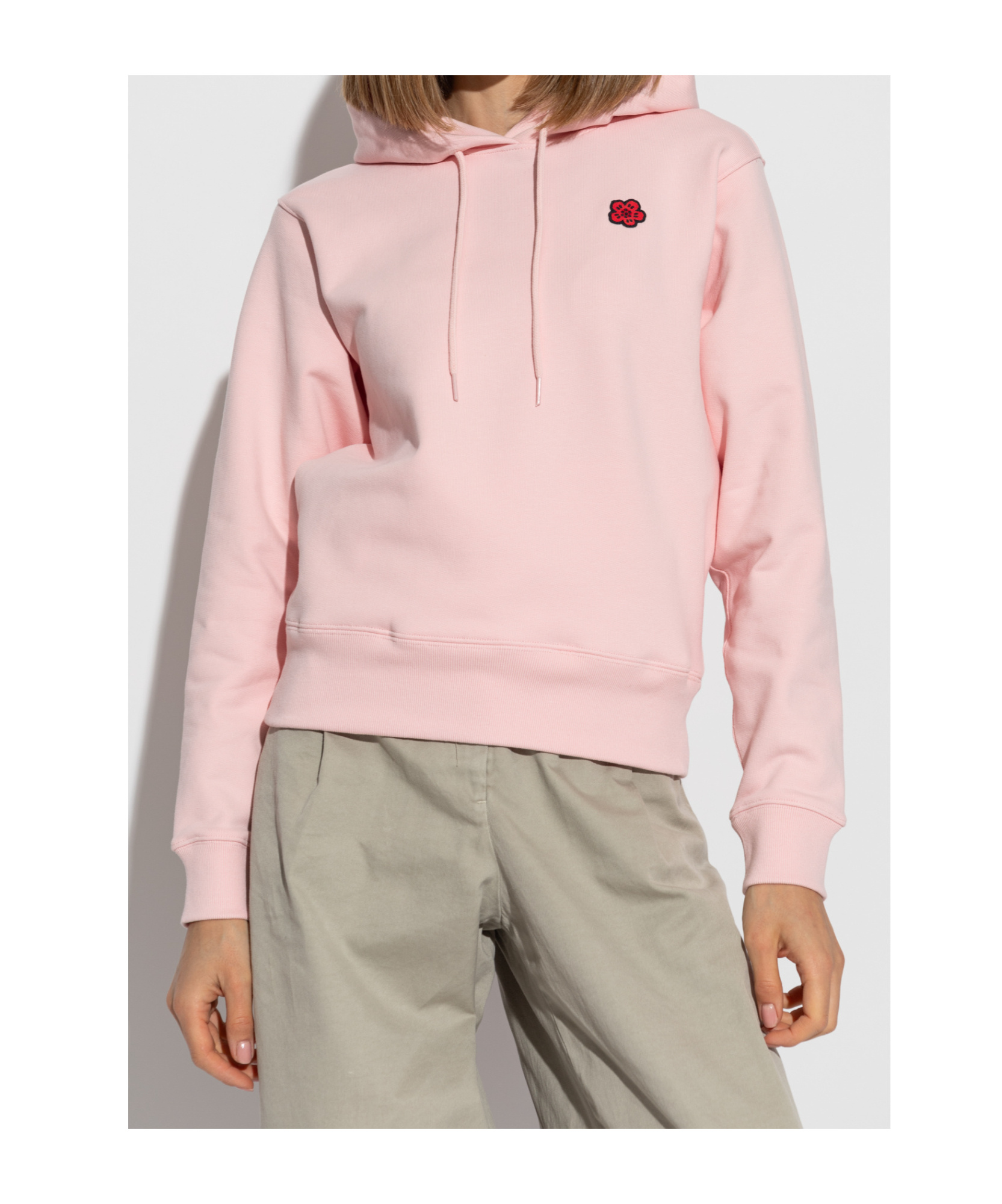 Kenzo Drawstring Hood Long Sleeve Sweater In Pink