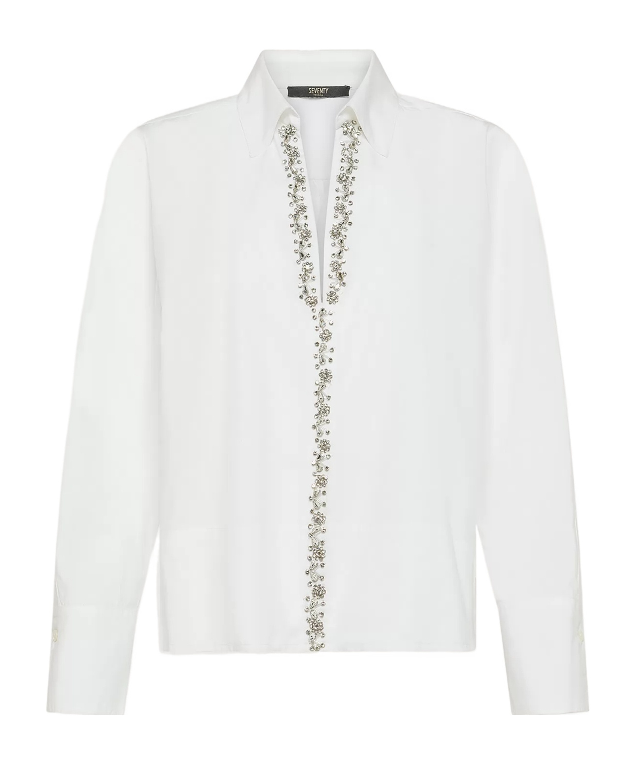 Seventy Plain Poplin Shirt With Stone Embroidery In White