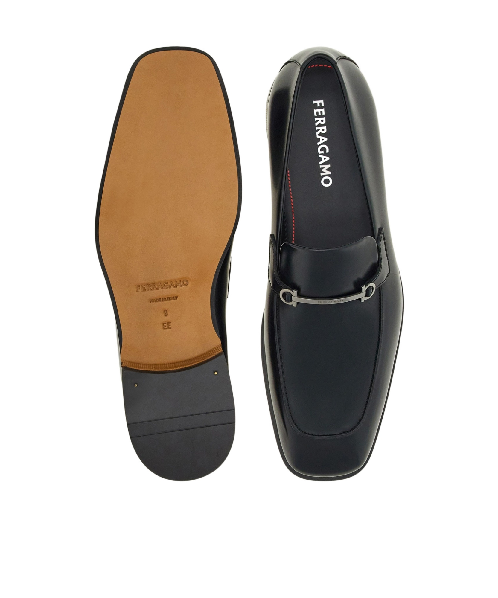 Ferragamo Buckle Detail Leather Sole Round Toe Loafers In Black