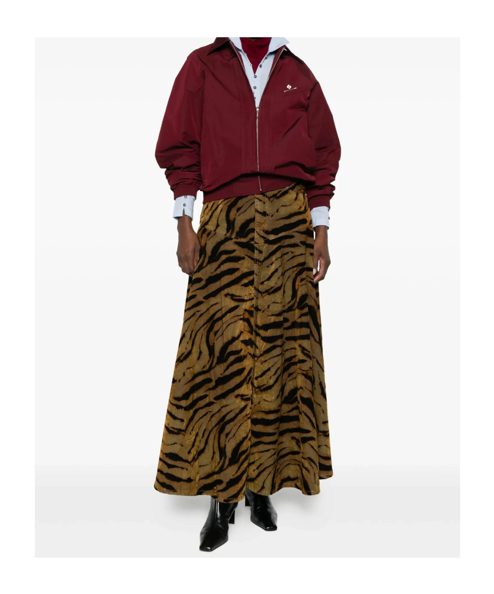 Ganni Tiger-print Denim Maxi Skirt In Brown