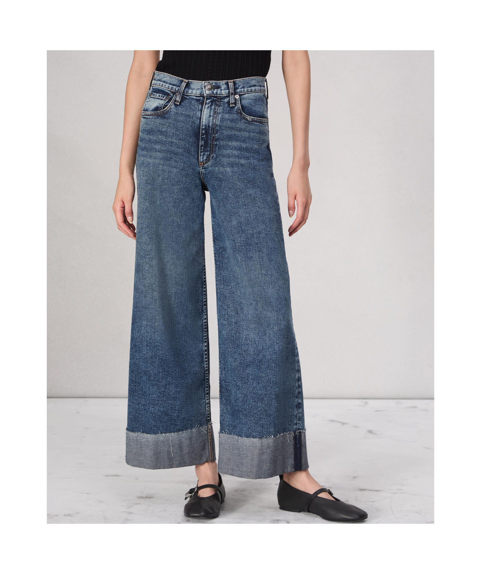 Rag & Bone Sofie Cuffed High Waist Wide Leg Jeans In Mid-indigo