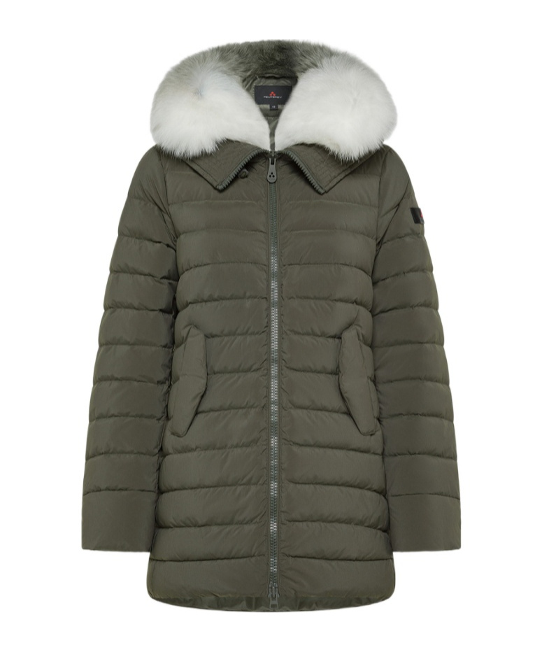 Peuterey Long Down Jacket With Matching Colour Fur In Green