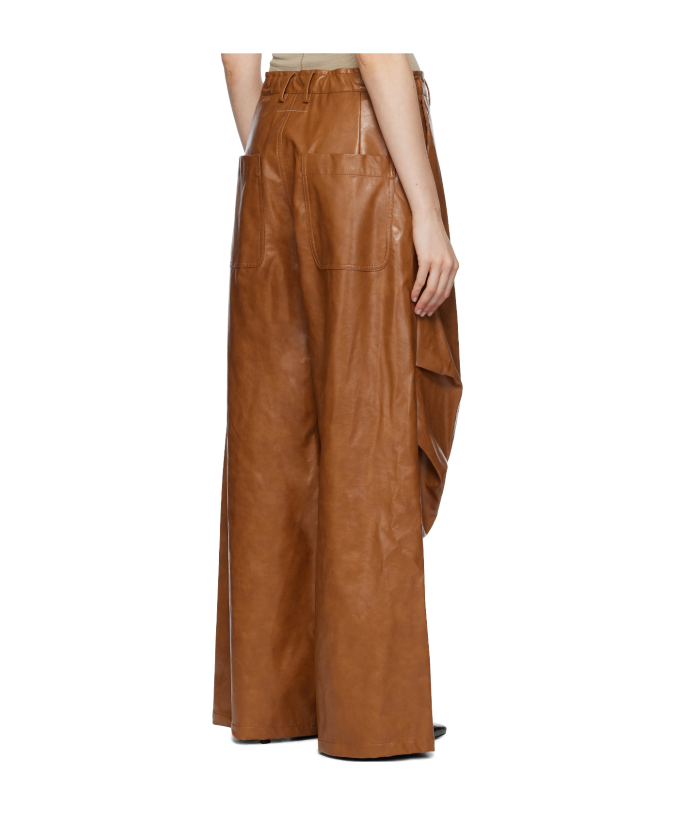 Mm6 Maison Margiela Brown Draped Faux-leather Trousers In Brown