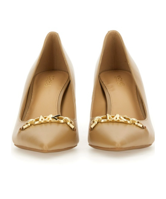 Shop Michael Kors 75mm Appliqué-logo Leather Pumps In Nude