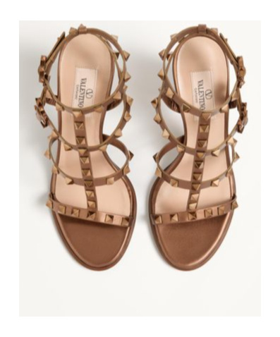 Shop Valentino Rockstud Metallic Calfskin Leather Ankle Strap Sandal 90 Mm In Bronze