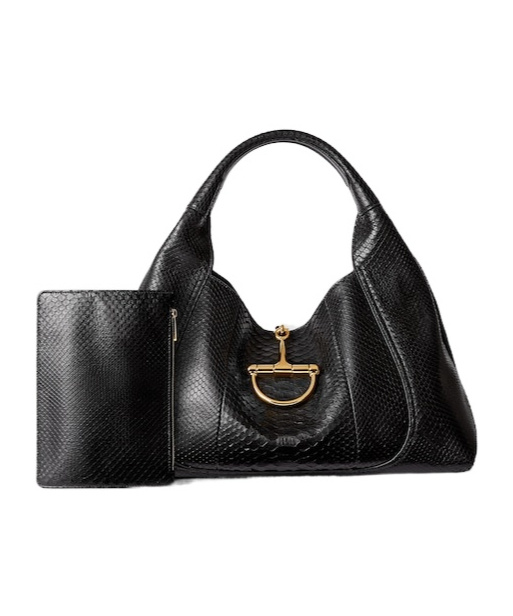 Gucci Softbit Python Maxi Shoulder Bag In Black