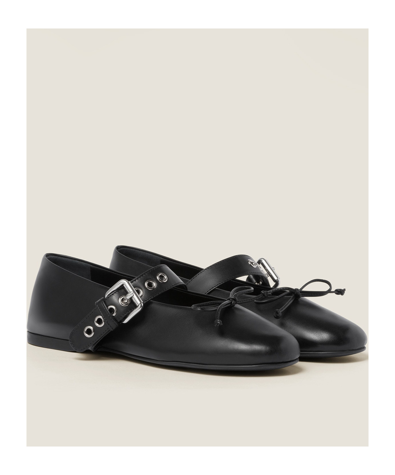 Miu Miu Buckled Leather Ballerina Shoes In Black
