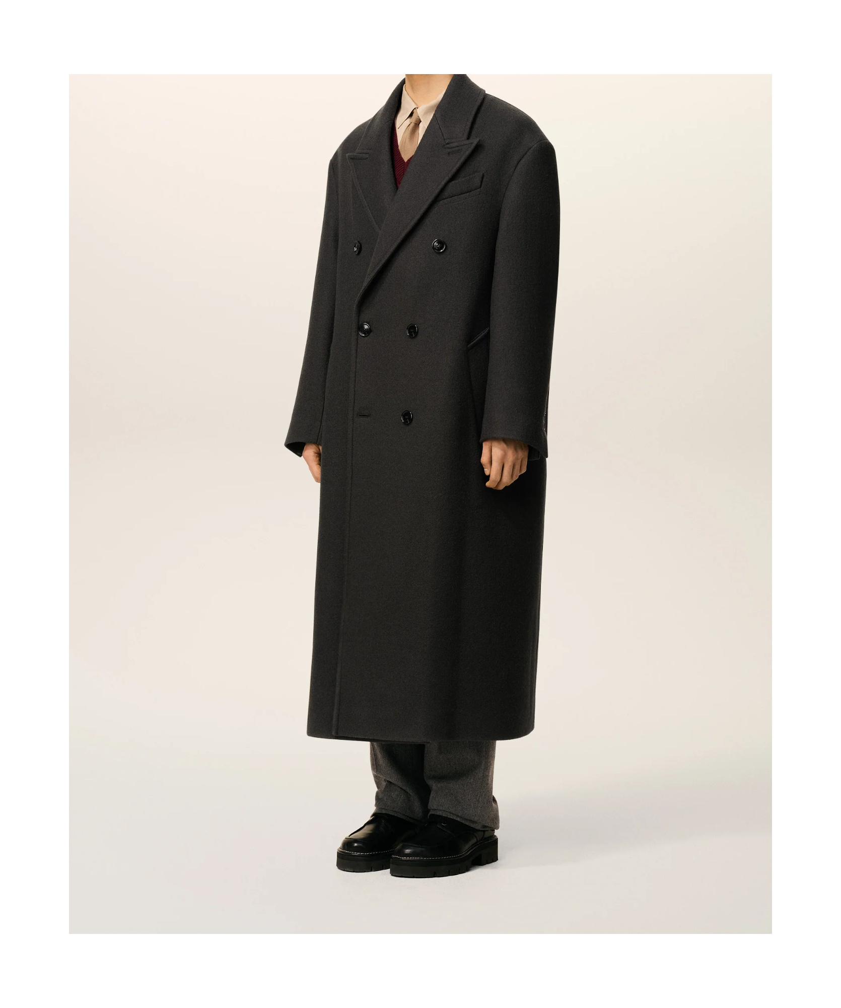 Ami Alexandre Mattiussi Black Wool Double Breasted Long Coat Grey In Black