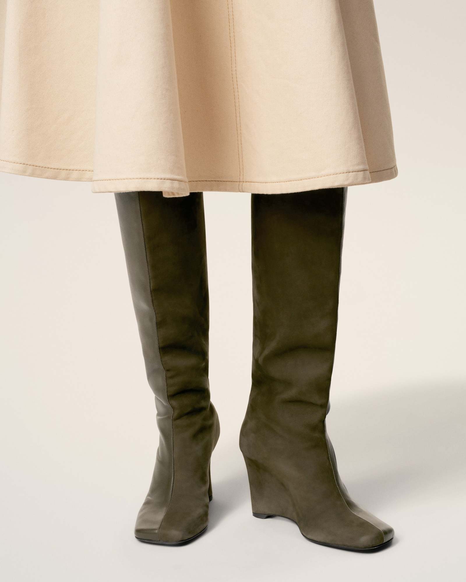 Ami Alexandre Mattiussi Green Leather Bicolor Knee High Boots Green In Brown